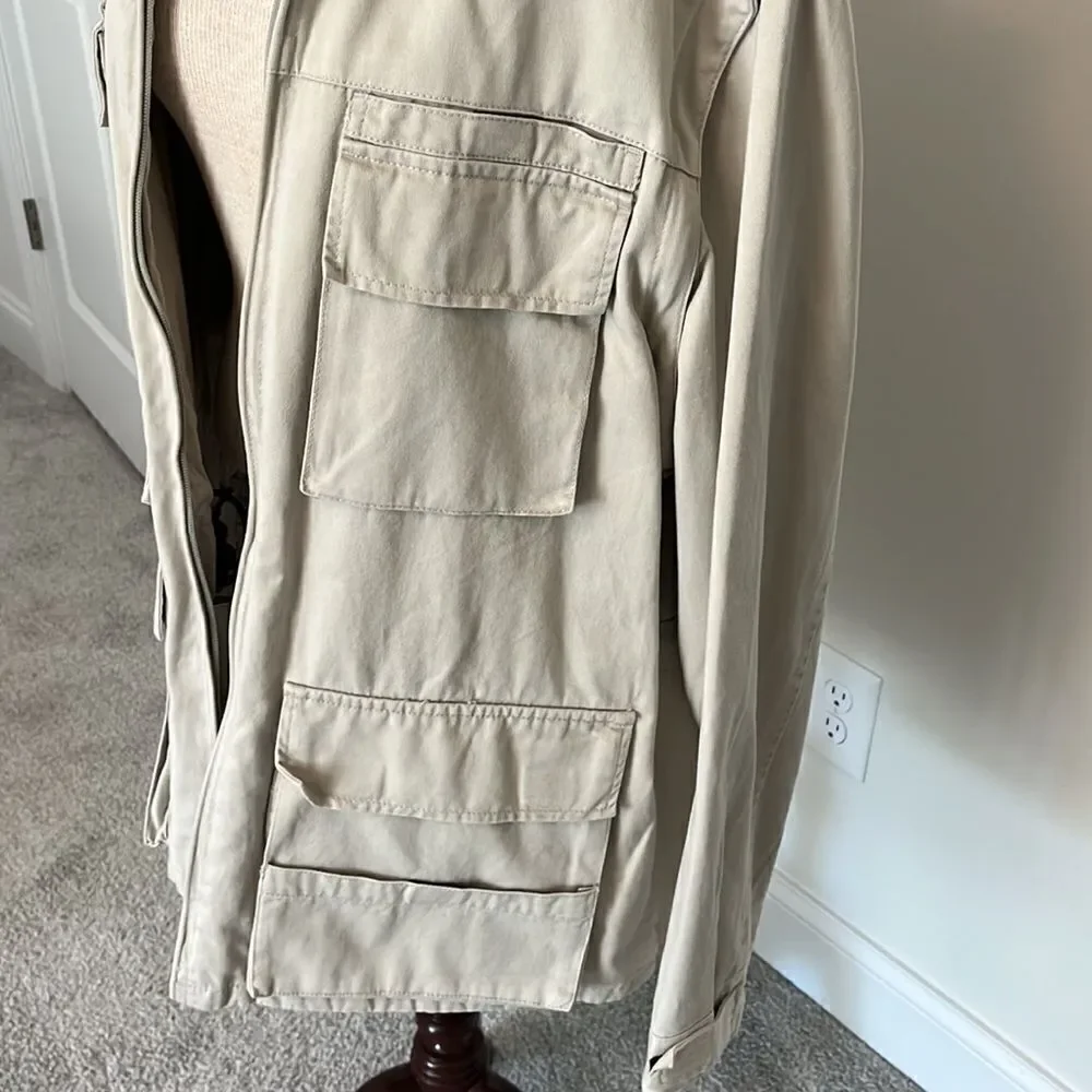 BANANA REPUBLIC Cotton Hooded Convertible Cargo Safari travel paparazzi Jacket-L
